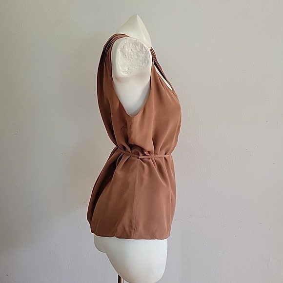 J Crew Silk Chiffon Belted Blouse Small Chocolate Brown Sleeveless Chic Feminine - Picture 5 of 15